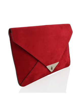 NICKY RED FAUX SUEDE CLUTCH 