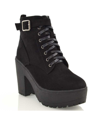 SHAKIRA BLACK FAUX SUEDE BOOTS, black block heel boots, black ankle boots