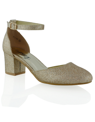 BILLIE-MAY GOLD GLITTER COURT SHOES 