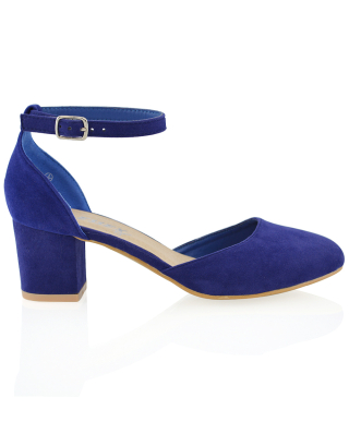 BILLIE-MAY NAVY FAUX SUEDE COURT SHOES 