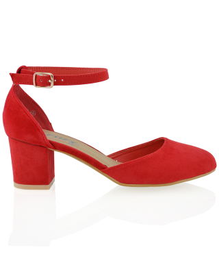 BILLIE-MAY RED FAUX SUEDE COURT SHOES 