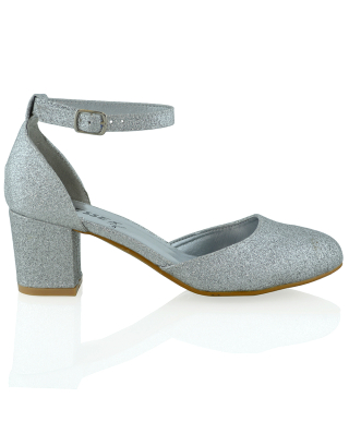 BILLIE-MAY SILVER GLITTER COURT SHOES 