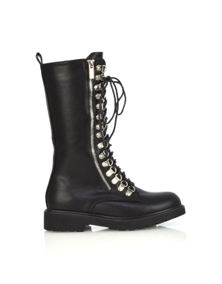 Black Calf Boots, Black Lace Up Boots, Black Ankle Boots
