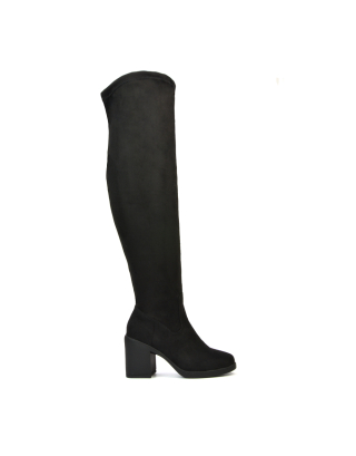 Kathi Mid Block Heel Over the Knee High Boots in Black