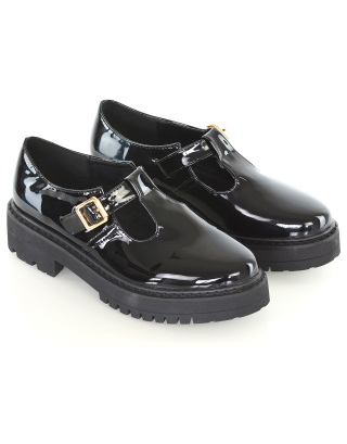 school and work shoes in black patent