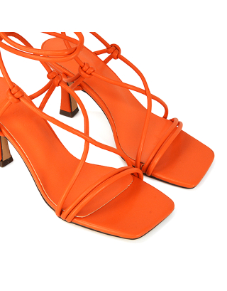 Orange High Heels, square toe sandals, womens heels