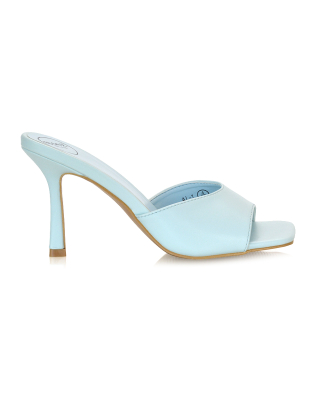 Libby Heeled Slip On Square Toe Mule Stiletto High Heels in Blue