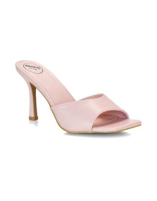 Libby Heeled Slip On Square Toe Mule Stiletto High Heels in Pink