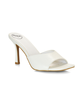 Libby Heeled Slip On Square Toe Mule Stiletto High Heels in White