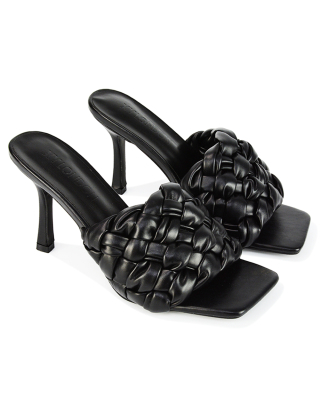 Black Woven Sandal Heels
