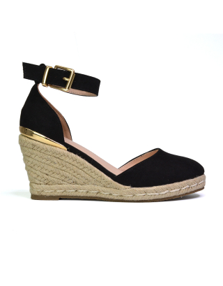 Forest Closed Toe Espadrilles With Sandal Wedge Heel in Black 