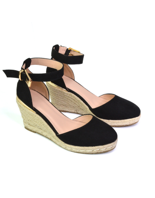 Forest Closed Toe Espadrilles With Sandal Wedge Heel in Black 
