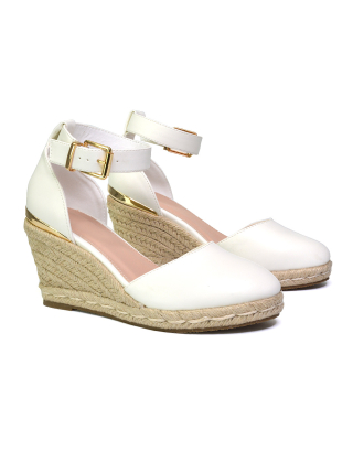 white sandal wedge heels