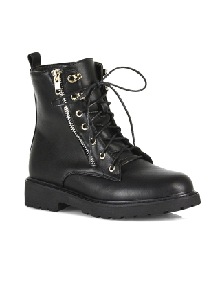 black boots, black biker ankle boots, black lace up boots