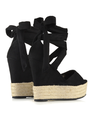 Strappy Espadrille Wedges in Black