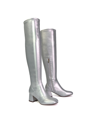 silver over the knee boots