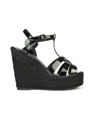 Alexis Strappy Espadrille Platform Wedge Heel Sandals in Black