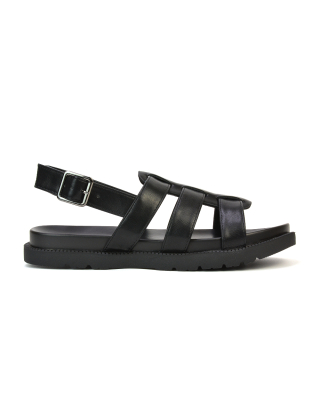 Gayna Strappy Slingback Flatform Casual Summer Chunky Sandals in Black