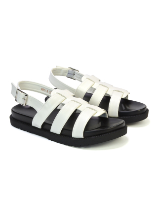 Gayna Strappy Slingback Flatform Casual Summer Chunky Sandals in White