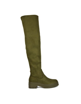 Green Long Boots, Green Flat Boots, Green Over The Knee Boots