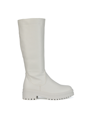 chunky boots, white long boots, white boots