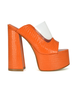 Orange Mule Heels, Orange Perspex Heel, Orange Heels