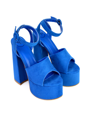 blue platform shoes with chunky heels