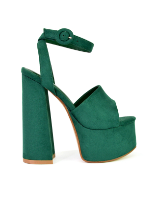 green platform shoes with chunky heels