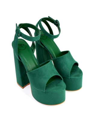 green platform shoes with chunky heel