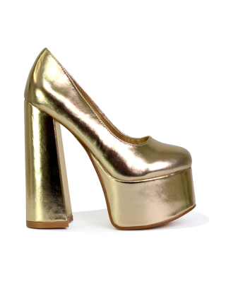 gold block heels