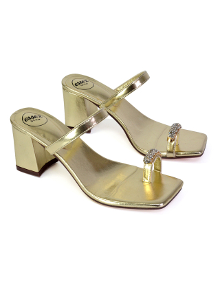 gold heeled mules
