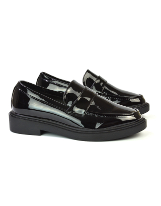 Hanah Chunky Loafers Flat Back To School Shoes In Black Patent