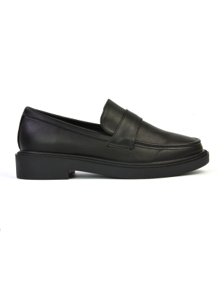 Hanah Chunky Loafers Flat Back To School Shoes In Black Synthetic Leather 3