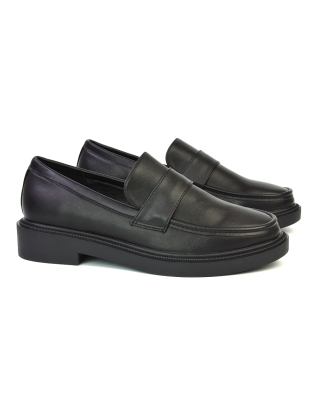 Hanah Chunky Loafers Flat Back To School Shoes In Black Synthetic Leather 3