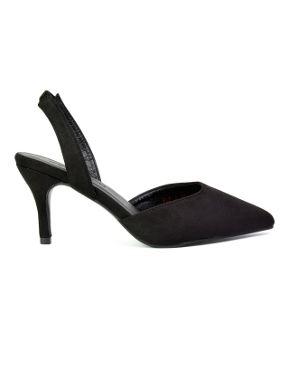Imogen Pointed Toe Sling Back Stiletto Mid Heel Court Shoes in Black