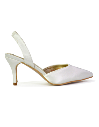 Imogen Pointed Toe Sling Back Stiletto Mid Heel Court Shoes in Ivory
