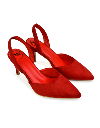 red mid heels