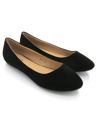 MALEFICENT FLAT BLOCK HIGH HEELED SLIP ON BALLERINA PUMP SHOES IN BLACK FAUX SUEDE