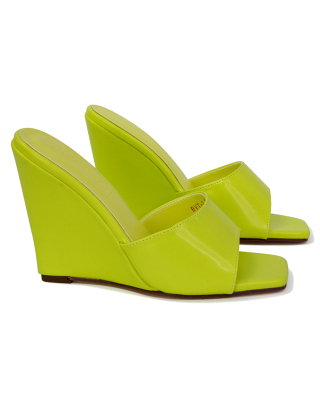 Otis Slip On Square Toe Wedge High Heeled Mule Summer Sandal Slides in Light Green