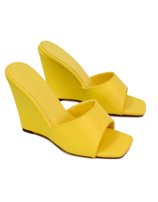 yellow wedge heels