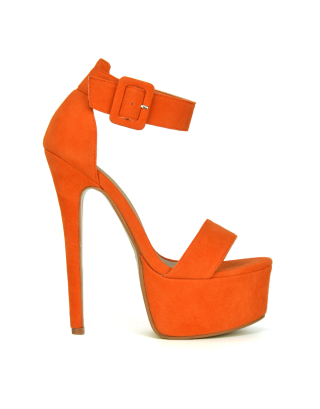 Orange Platform Heels, Orange High Heels, Orange Strappy Heels