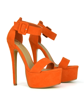 Orange Platform Heels, Orange High Heels, Orange Strappy Heels