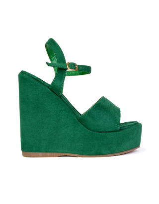 green platform wedge heels