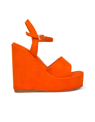 orange wedge heels