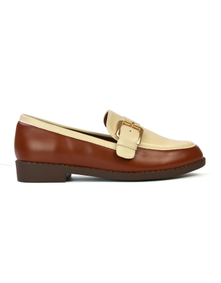 Kali Buckle Up School Shoes Loafers With Chunky Soles in Brown 
