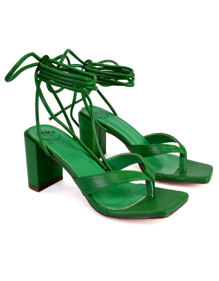 green mid block heels