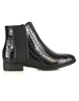 black croc Chelsea boots