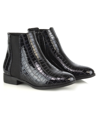 black croc Chelsea boots