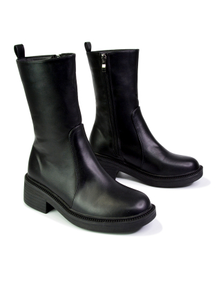 black zip-up boots
