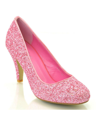 Dafney Pointed Closed Toe mid Stiletto High Heel Slip on Court Shoes in Pink Glitter